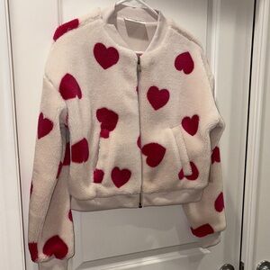 Heart Pattern Bomber style Sherpa jacket for woman-Juniors.